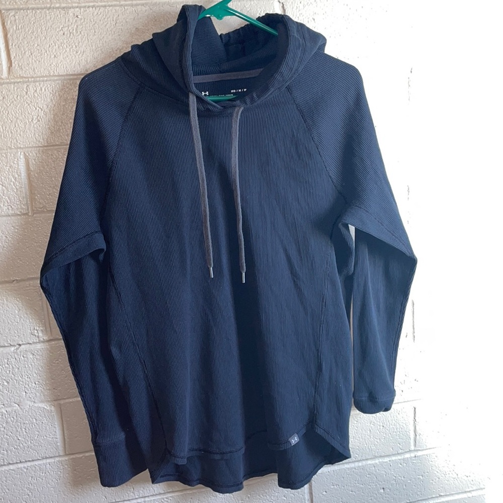 Under Armour Navy blue cotton hooded pullover loose fitting mens medium like new